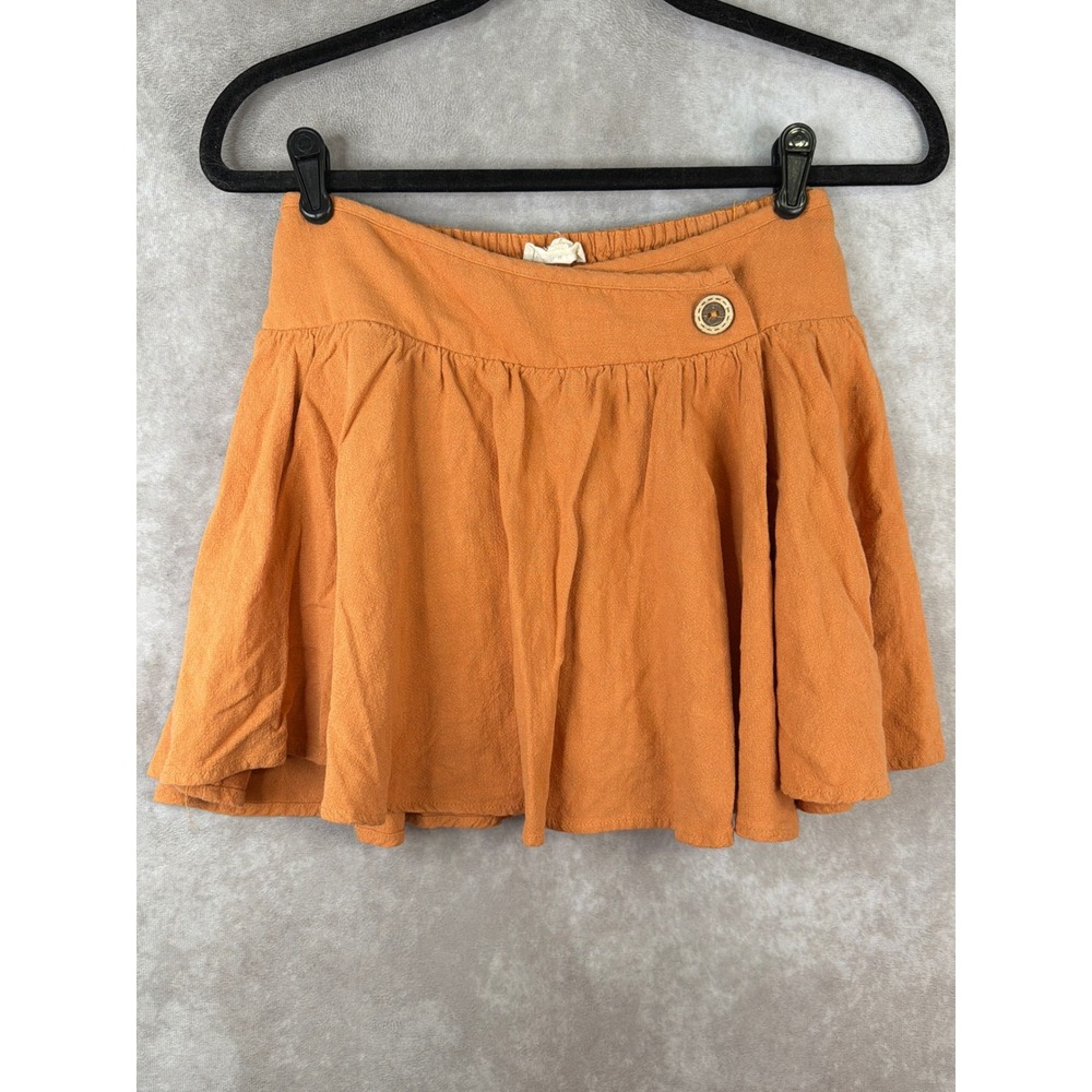 Promesa Skort Women Small Burnt Orange Linen Blend Boho Wrap Front Mini Skirt